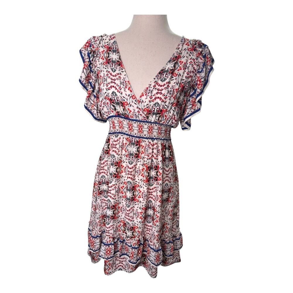Sophie Max Floral Feminine Flirty Dress Sz M Flutter Sleeves Coquette Boho
